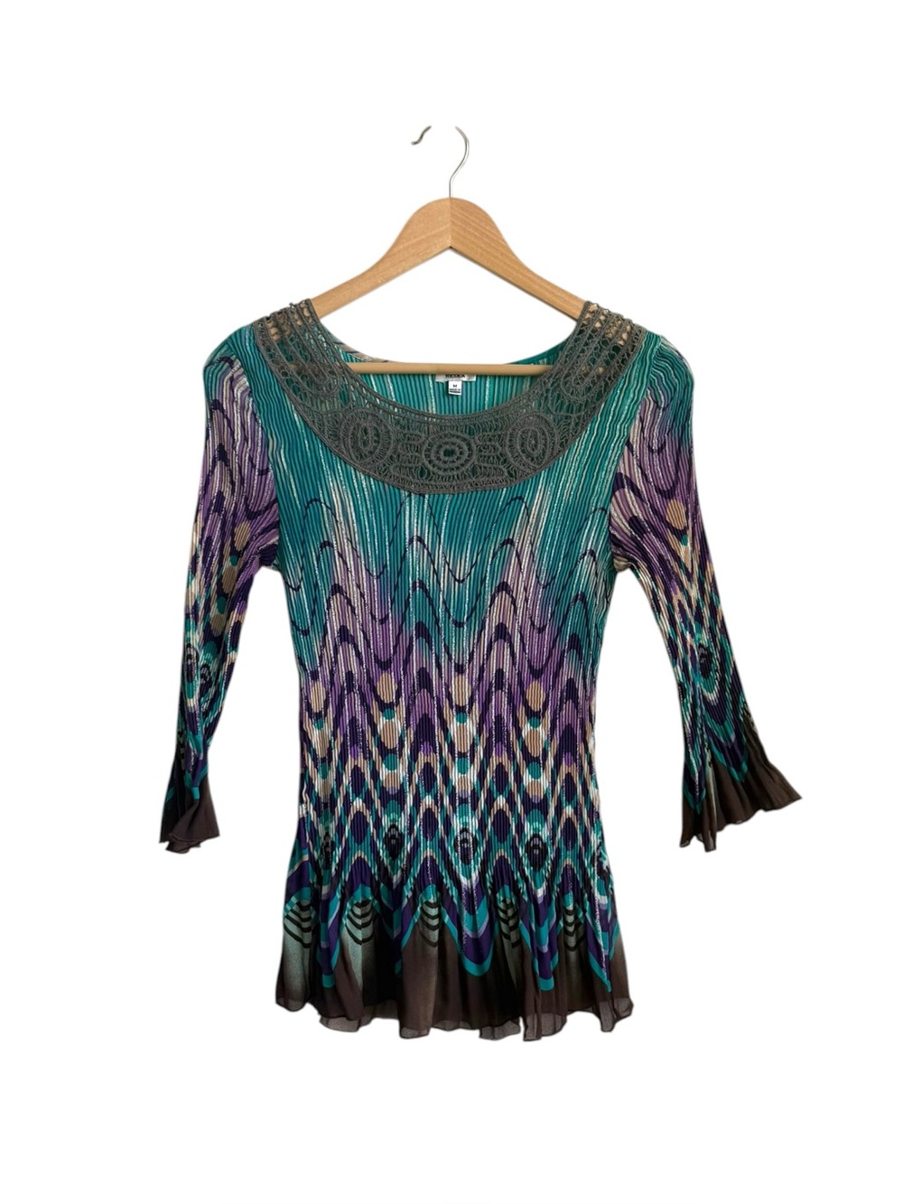 Vintage Nicola 90s Y2K Plisse Sheer Abstract Geometric Top Medium